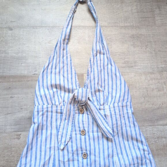 Windsor Womens Size M? Pretty In Italy Halter Button Striped Mini DressBlue - Picture 3 of 7